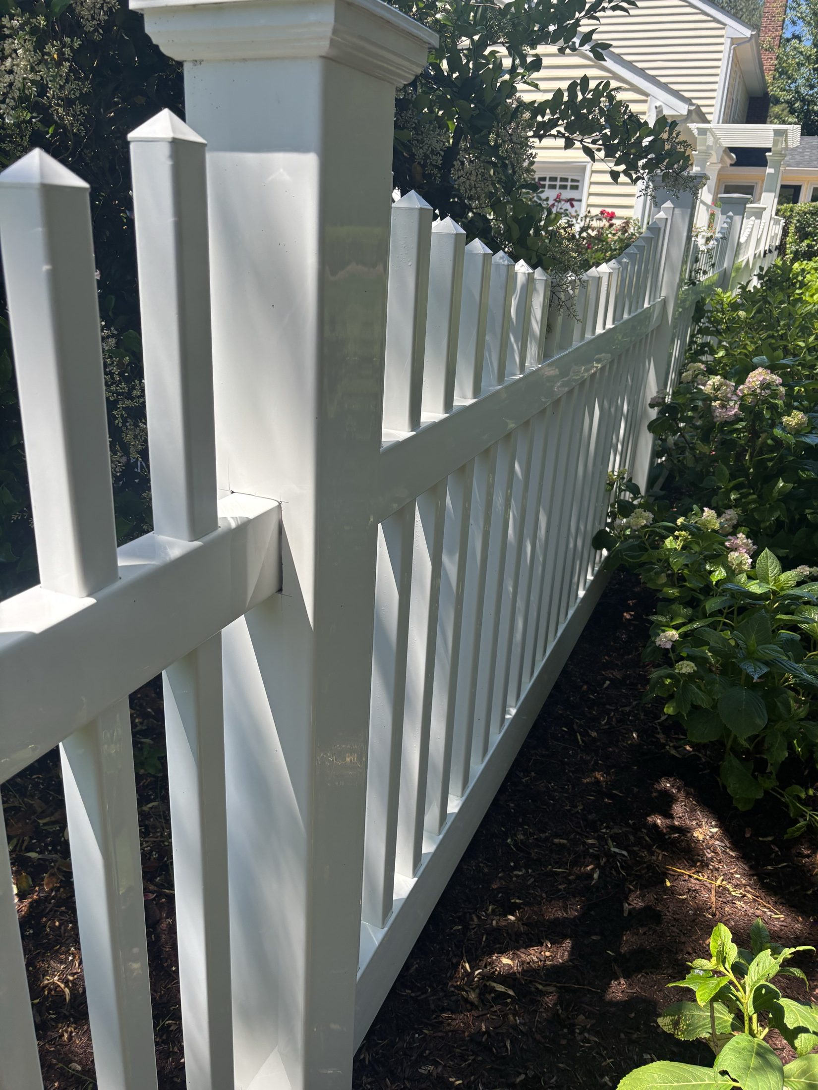 Soft-washed white pergola and arbor restored to bright clean finish in Easton MD on the Eastern Shore